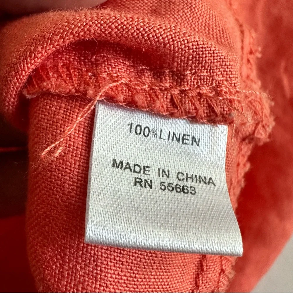 For Cynthia Sleeveless Linen High Low Coral Red‎ Tunic Large Lightweight